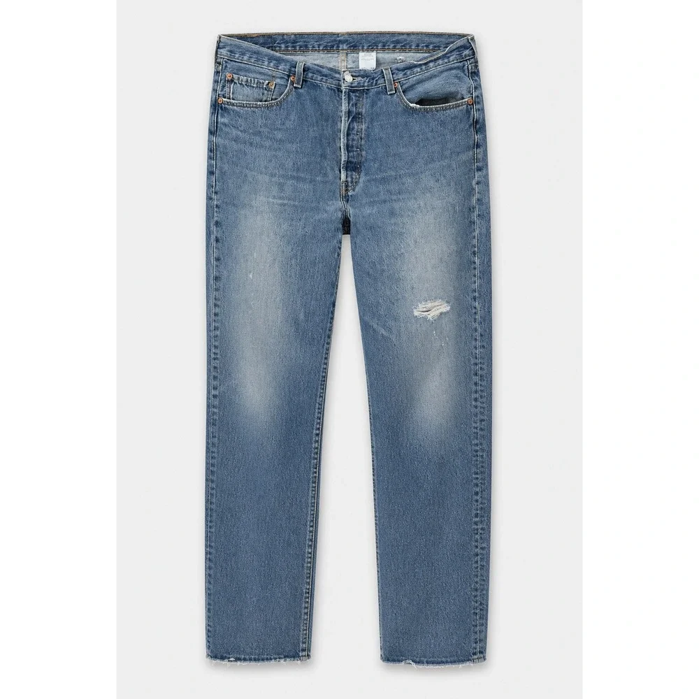 Levis 501 Original Fit Button Fly Jeans Medium Wash Denim 38x32 Distressed